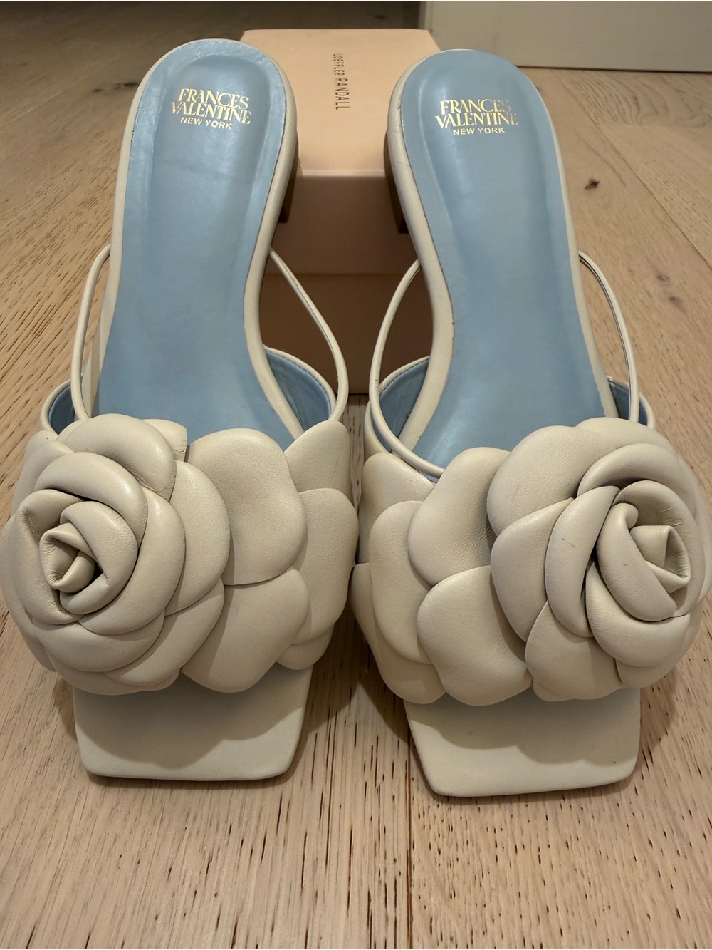 Frances Valentine Cream Floral Leather Slide Mules